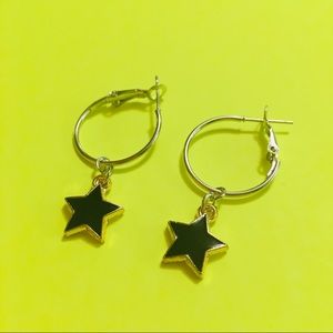 Silver & Gold Black Star Miniature drop earrings